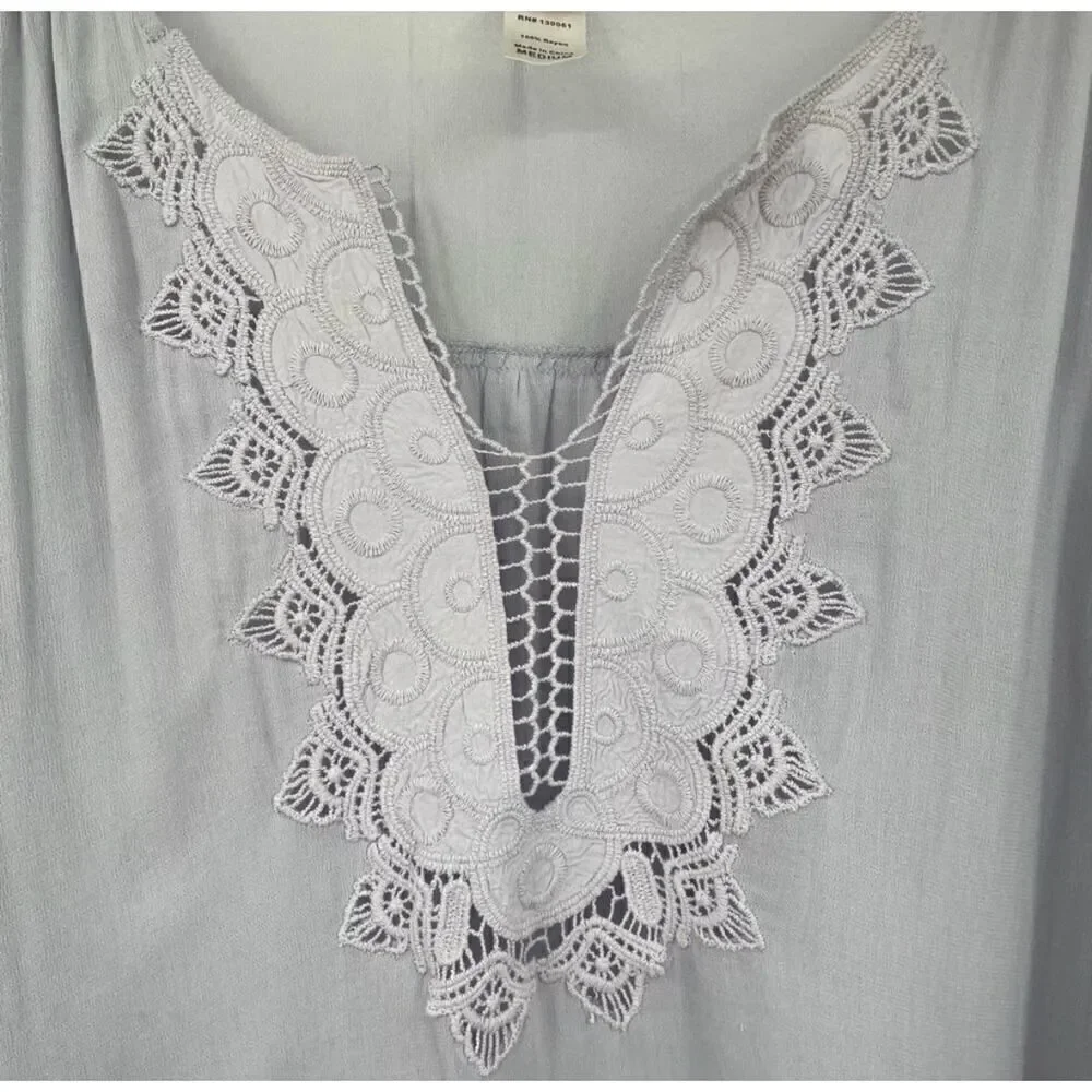 L*Space Lavender Crochet Lace Bell Sleeve Tunic Cover Up Medium Boho Rayon